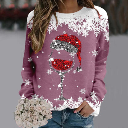 Cute Reindeer Graphic Long Sleeve Sweatshirt New Year Christmas Sweater 1-Hot Pink / S Sweaters-L