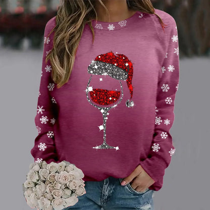 Cute Reindeer Graphic Long Sleeve Sweatshirt New Year Christmas Sweater 2-Hot Pink / S Sweaters-L