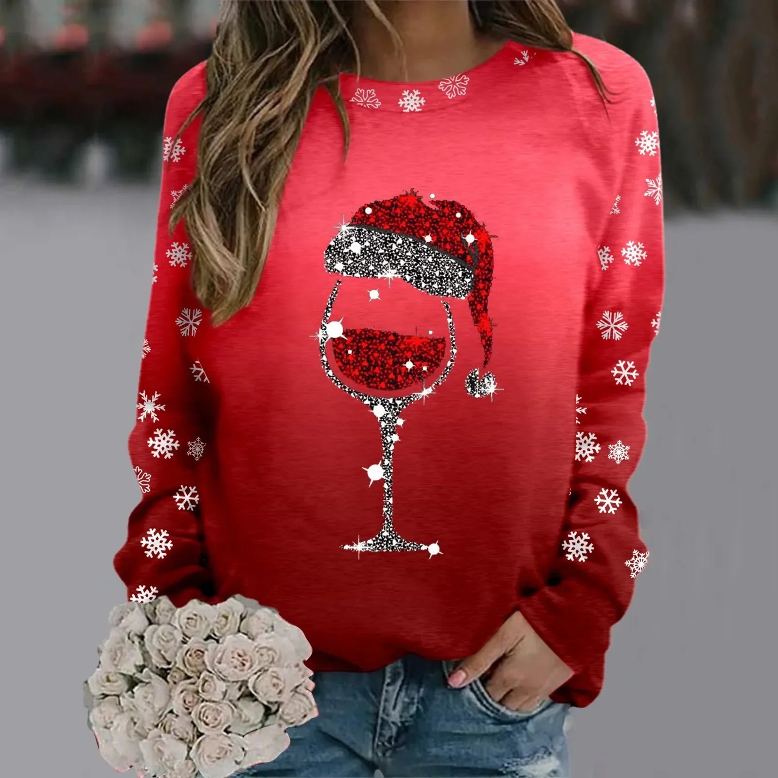Cute Reindeer Graphic Long Sleeve Sweatshirt New Year Christmas Sweater 2-Red / S Sweaters-L