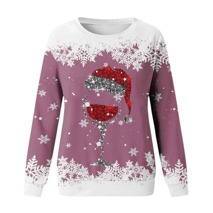 Cute Reindeer Graphic Long Sleeve Sweatshirt New Year Christmas Sweater Sweaters-L