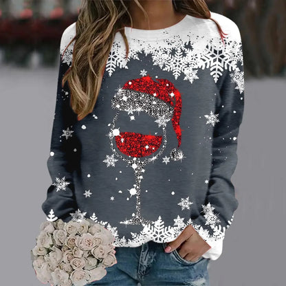 Cute Reindeer Graphic Long Sleeve Sweatshirt New Year Christmas Sweater 1-Dark Gray / S Sweaters-L