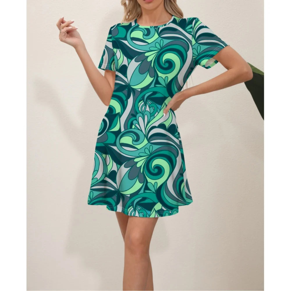 Julia Fashion - Elegant Flower Slim Fit Round Neck Vestido Mini Dress