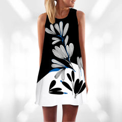 JuliaFashion - 2024 Fashion Summer SunFor Women Vintage Flower Printing O-Neck Sleeveless Mini Tank Casual Ladies Beach Dress