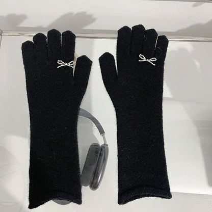 Vintage Red Wool Rabbit Full Finger Mittens For Winter Warmth Black / One Size Gloves-L