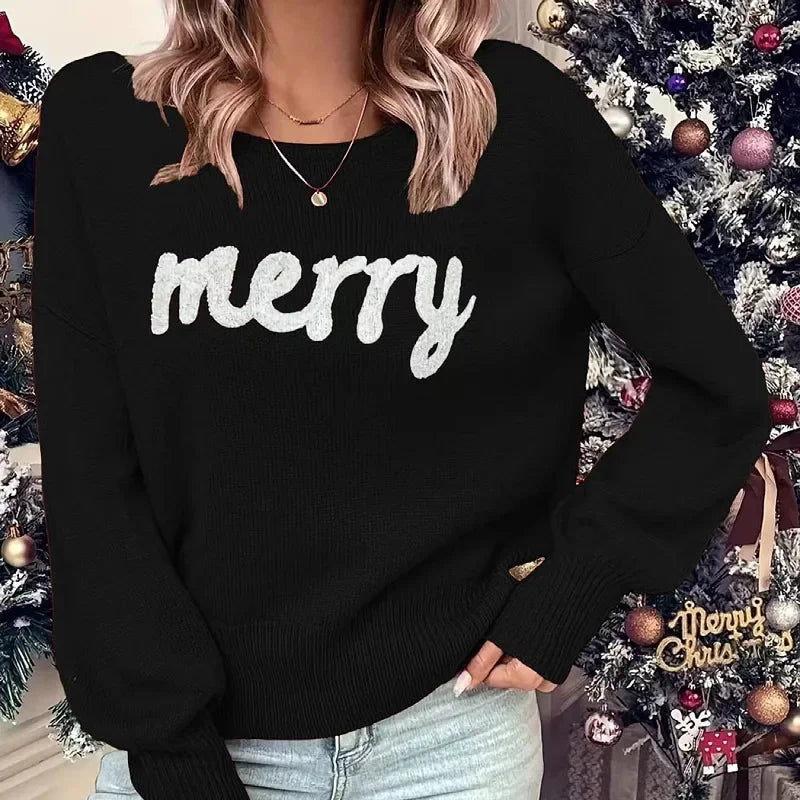 Elegant Soft Loose Red Pullover Female Winter Warm Christmas Sweater Black / S Sweaters-L