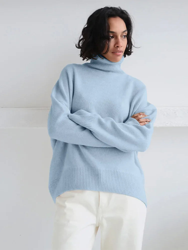 Chic Thickened Inner Wear Solid Fashion Knitted Jumper Christmas Sweater Light Blue / S Sweaters-L