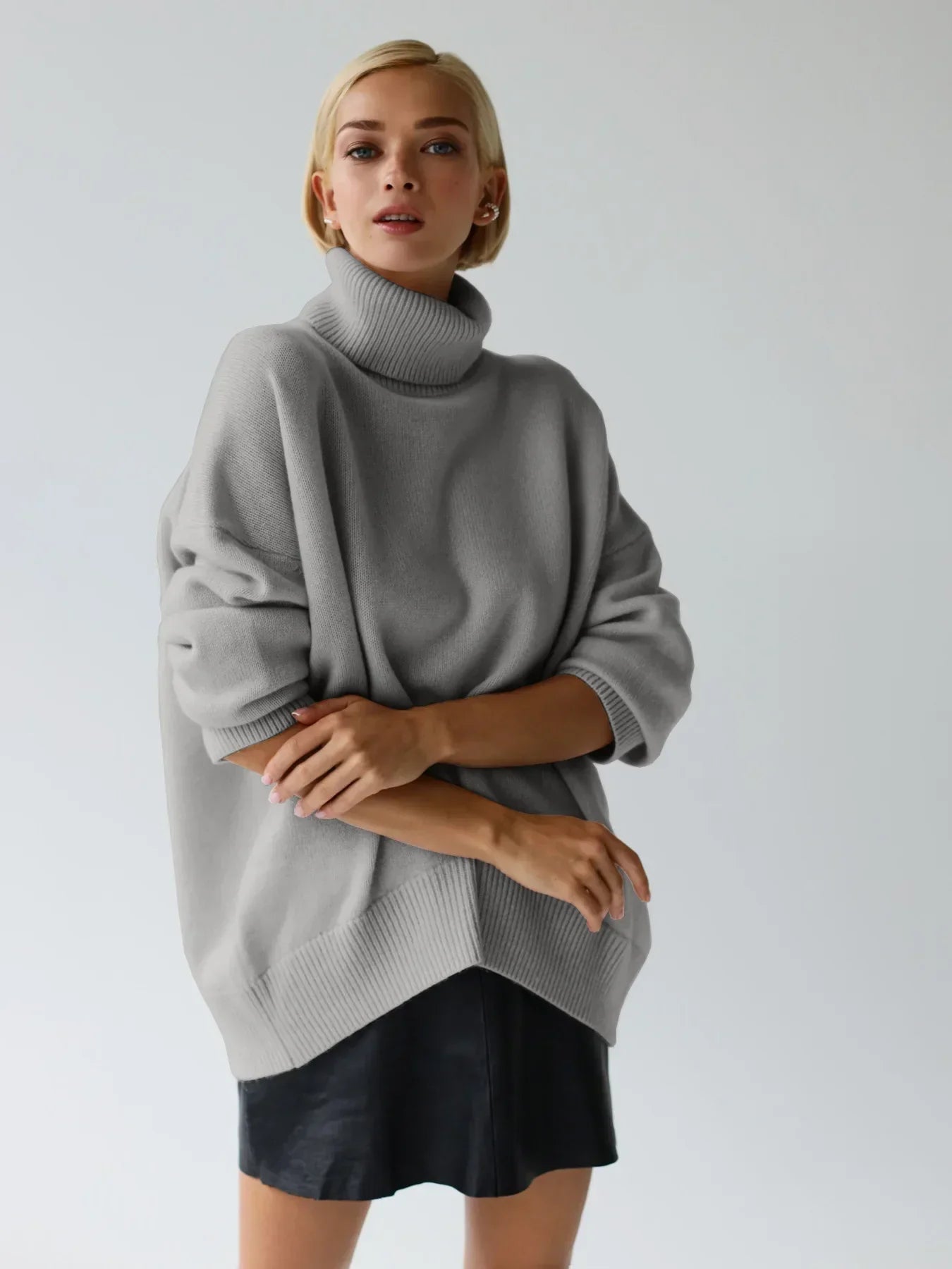 Chic Thickened Inner Wear Solid Fashion Knitted Jumper Christmas Sweater Light Grey / S Sweaters-L