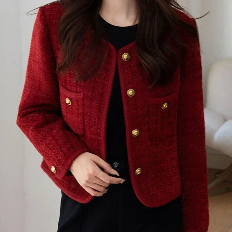 Korean Short Tweed Woolen Cardigan Cardigan-241208