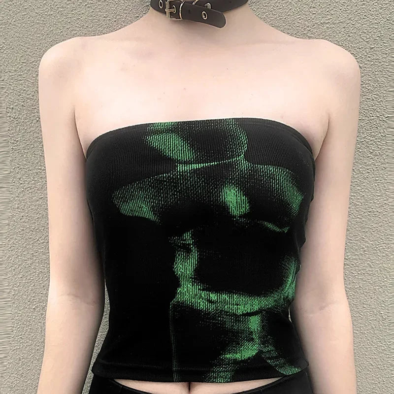 Vintage Punk Strapless Backless Basic Crop Top