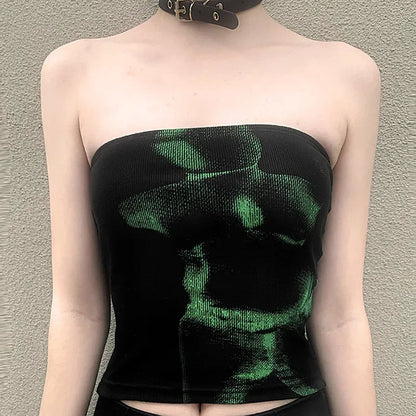 Vintage Punk Strapless Backless Basic Crop Top