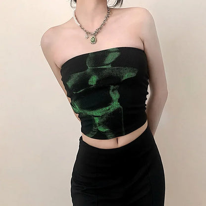 Vintage Punk Strapless Backless Basic Crop Top