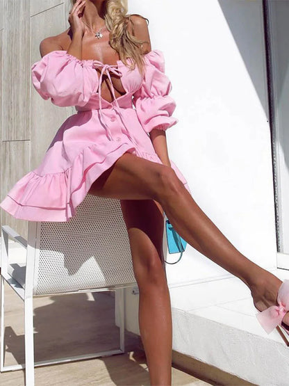 Julia Fashion - Solid Color Sexy Tube Top Nightclub Mini Dress