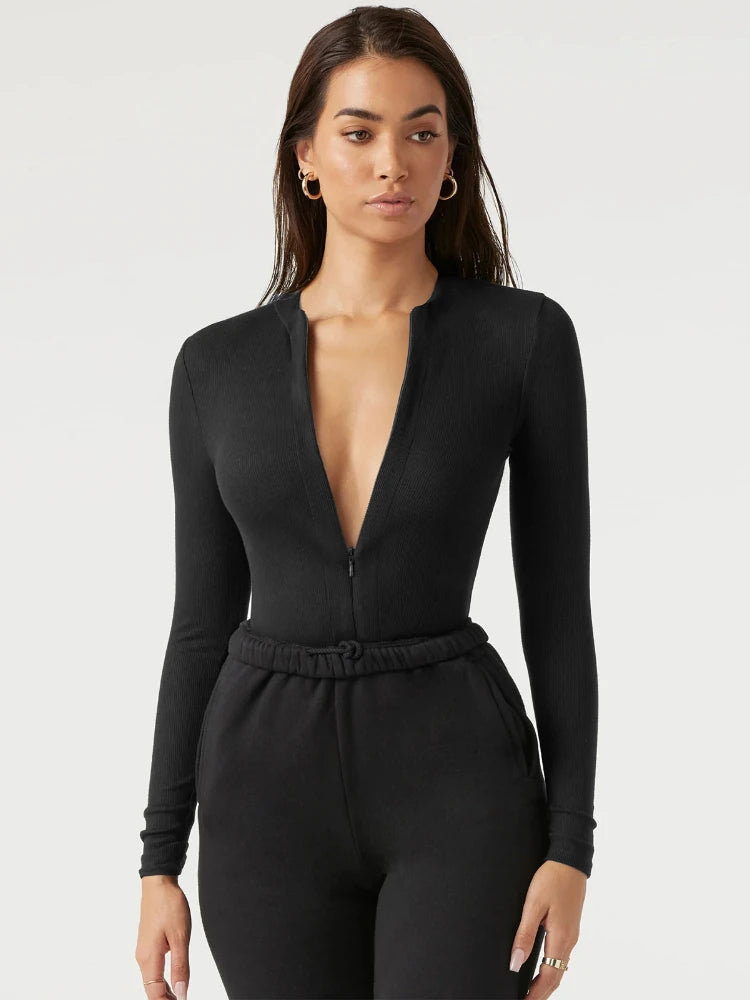 JuliaFashion - Simplicity Tight Knitwear Women's Zipper One-suits Jumpsuits