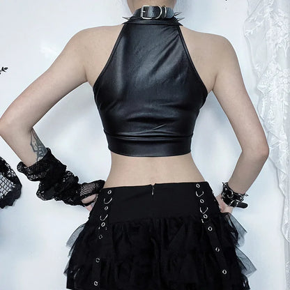 Sexy Hollowed Gothic Lace Up Bandage Y2k Crop Top