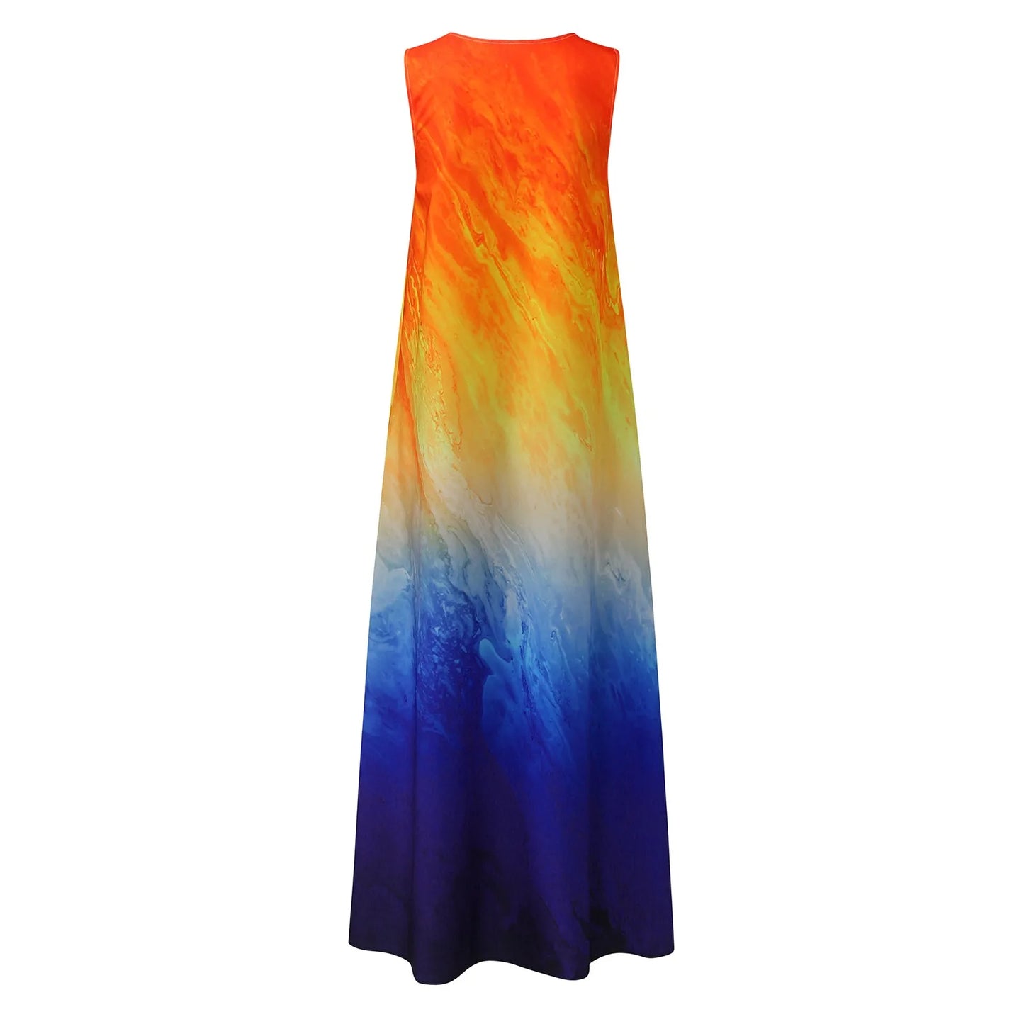 JuliaFashion - 2024 Summer Vintage Abstract Print Maxi Women Retro Casual Loose V Neck Sleeveless Pocket Beach Boho Lady Long Robe Dress