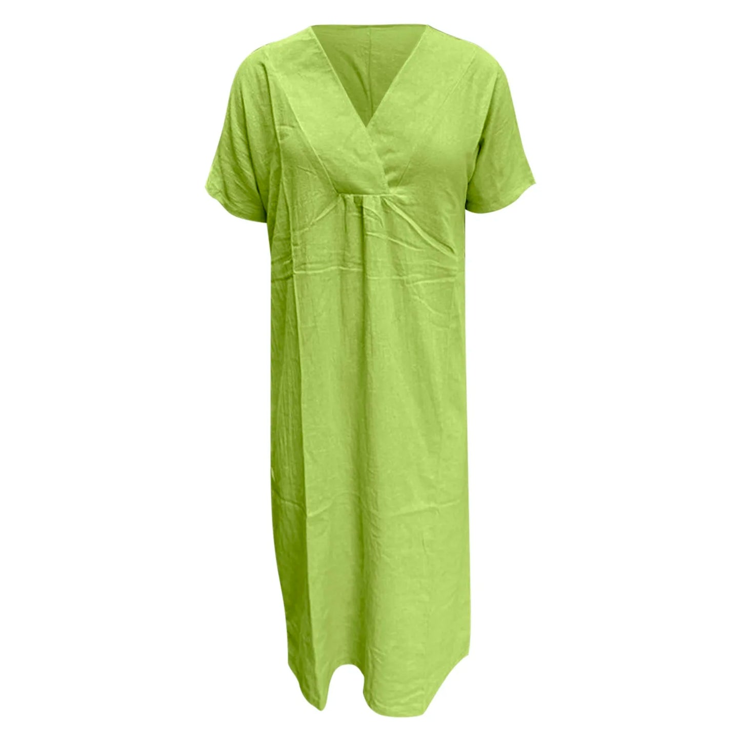 JuliaFashion - 2024 Summer Women New Fashion Solid Color V Neck Versatile Loose Short Sleeve Long Female Casual Vestidos Robe Dress