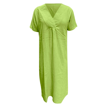 JuliaFashion - 2024 Summer Women New Fashion Solid Color V Neck Versatile Loose Short Sleeve Long Female Casual Vestidos Robe Dress