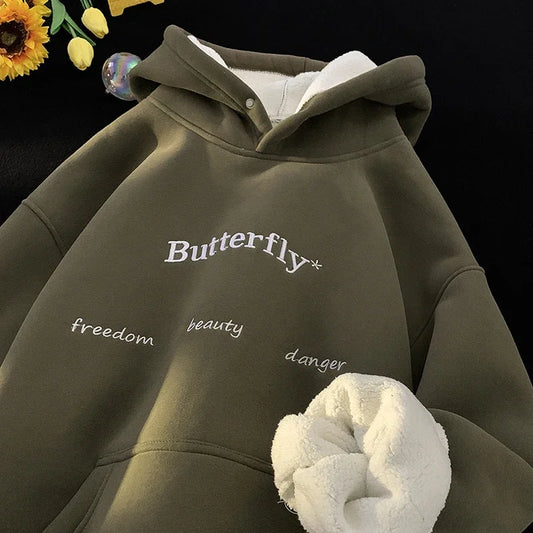 Thick Warm Trendy Korean Letter Embroidery Hoodie