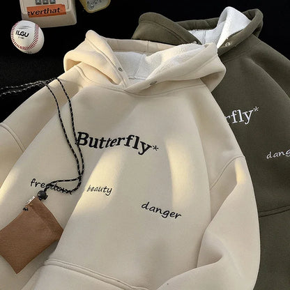 Thick Warm Trendy Korean Letter Embroidery Hoodie