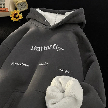 Thick Warm Trendy Korean Letter Embroidery Hoodie