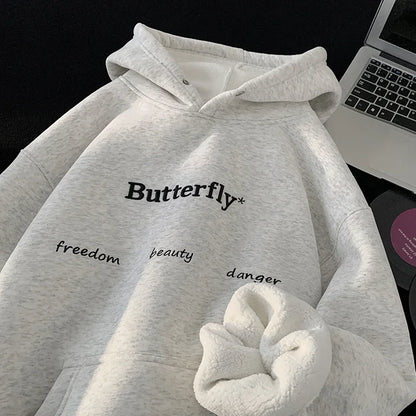 Thick Warm Trendy Korean Letter Embroidery Hoodie