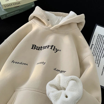 Thick Warm Trendy Korean Letter Embroidery Hoodie