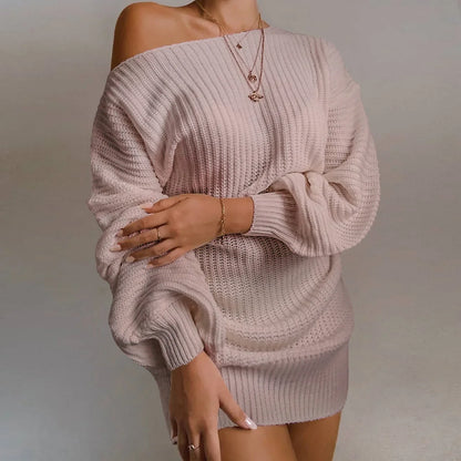 Julia Fashion - Long Sleeve Backless Casual Knitting Dissymmetry Sexy Outfits Mini Dress