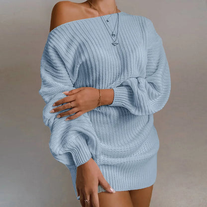 Julia Fashion - Long Sleeve Backless Casual Knitting Dissymmetry Sexy Outfits Mini Dress