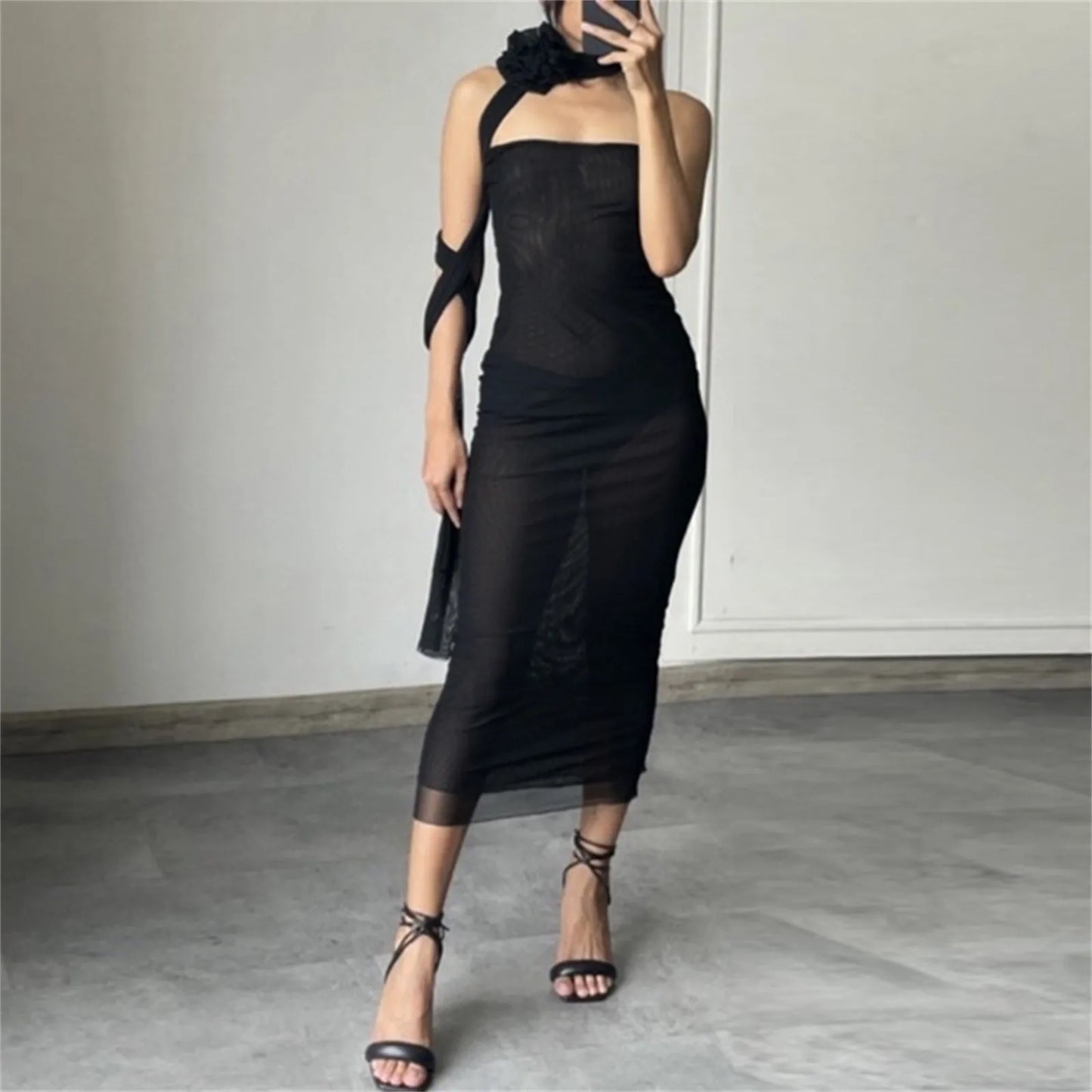 JuliaFashion - 2024 Women Summer Mesh Strapless Party Sexy Slim See Through Backless Sleeveless Long Elegant Sexy Club Dress