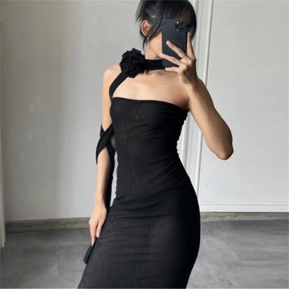 JuliaFashion - 2024 Women Summer Mesh Strapless Party Sexy Slim See Through Backless Sleeveless Long Elegant Sexy Club Dress