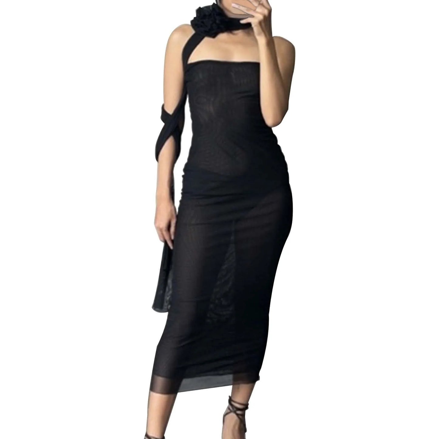 JuliaFashion - 2024 Women Summer Mesh Strapless Party Sexy Slim See Through Backless Sleeveless Long Elegant Sexy Club Dress