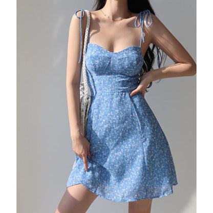 Julia Fashion - Retro Blue Lace Floral A-line Holiday Women's Mini Dress