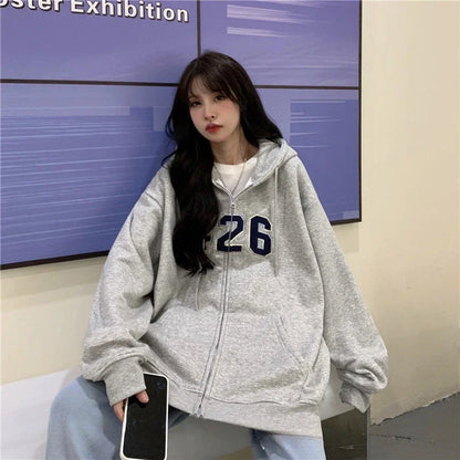 2024 Autumn Winter Oversized Solid Zip Up Hoodie