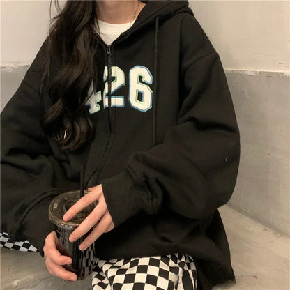 2024 Autumn Winter Oversized Solid Zip Up Hoodie