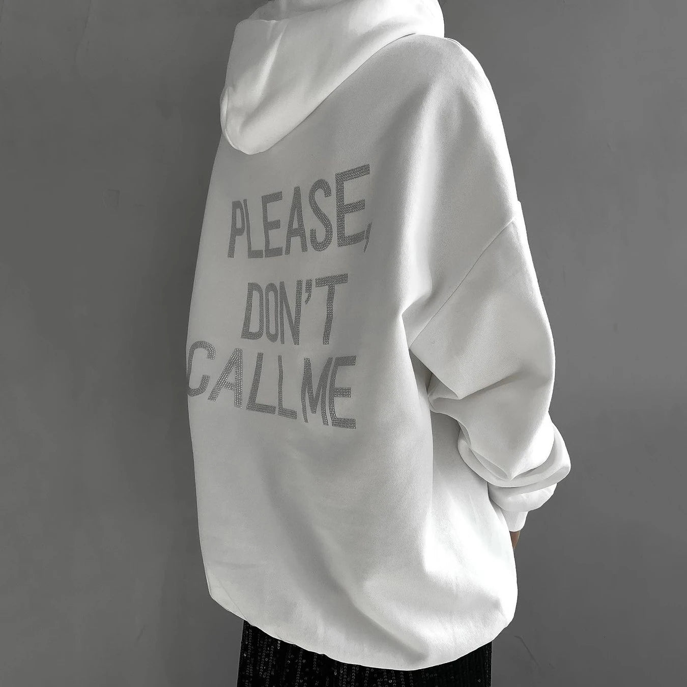 Spring Autumn Rhinestone Letter Oversized Hoodie