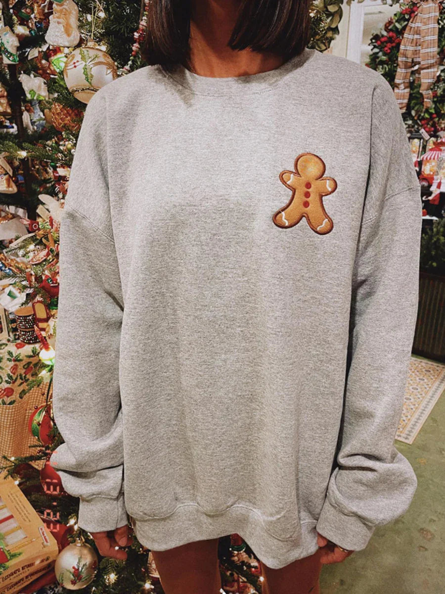 Loose Oversized Gingerbread Crew Neck Casual Christmas Hoodie Hoodies-L