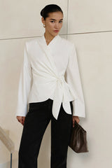 V Neck Asymmetric Tie Blouse