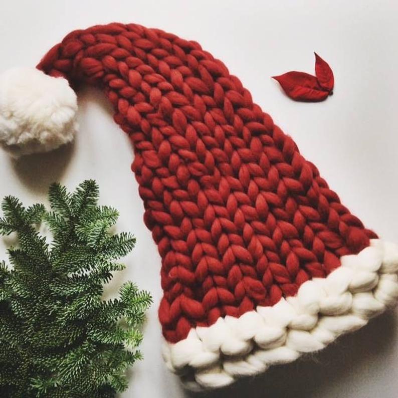 Hand Knit Santa Claus Christmas Hat