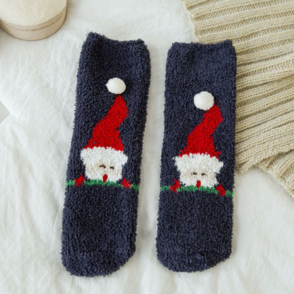 Soft Cotton Coral Fleece Cute Mid Calf Sleep Christmas Socks