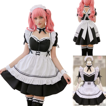 JuliaFashion - 2024 Black Cute Lolita Maid Costumes Girls Women Lovely Maid Cosplay Costume Animation Show Japanese Outfit Cafe Apron Dress