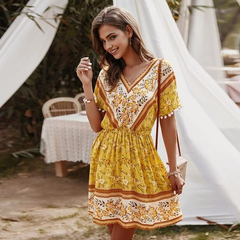 JuliaFashion - Short Sleeve Geometric Print Boho Dress