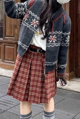 Plaid Wool Pleated Christmas Skirt