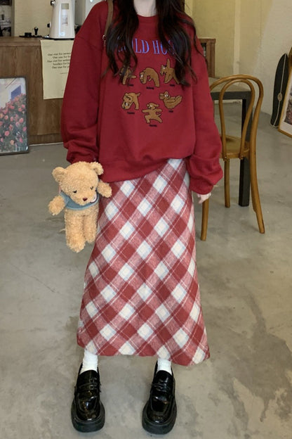 High Waist Vintage A-Line Slit Christmas Skirt