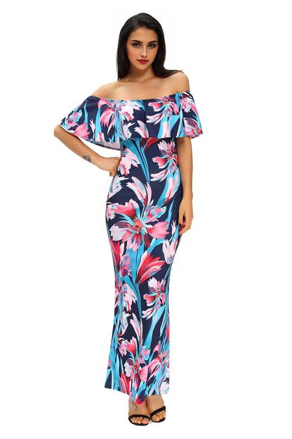 JuliaFashion - 2024 The Flourishing Days Printed Off-the-shoulder Maxi Dress