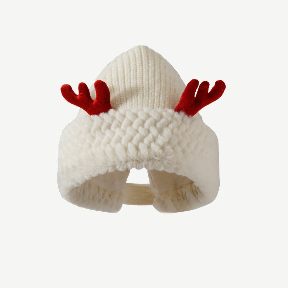 Reindeer Plush Knit Slouchy Christmas Hat