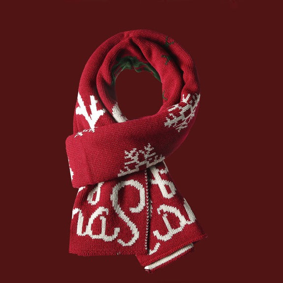 Deer Pattern Plush Christmas Scarf