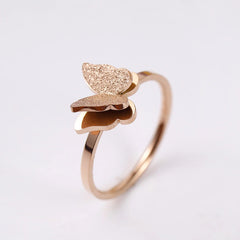 Fashion Frosted Butterfly Titanium Steel Ring Rose Gold / 6