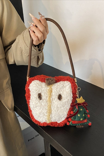Fuzzy Sherpa Apple Bag Cute Mini Handheld Shoulder Crossbody Bag