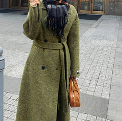 Green Wool Lapel Double-Breasted Overcoat