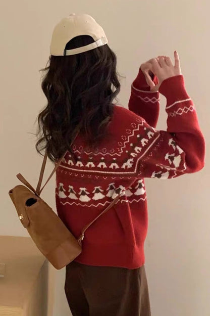 Retro Jacquard Christmas Cardigan
